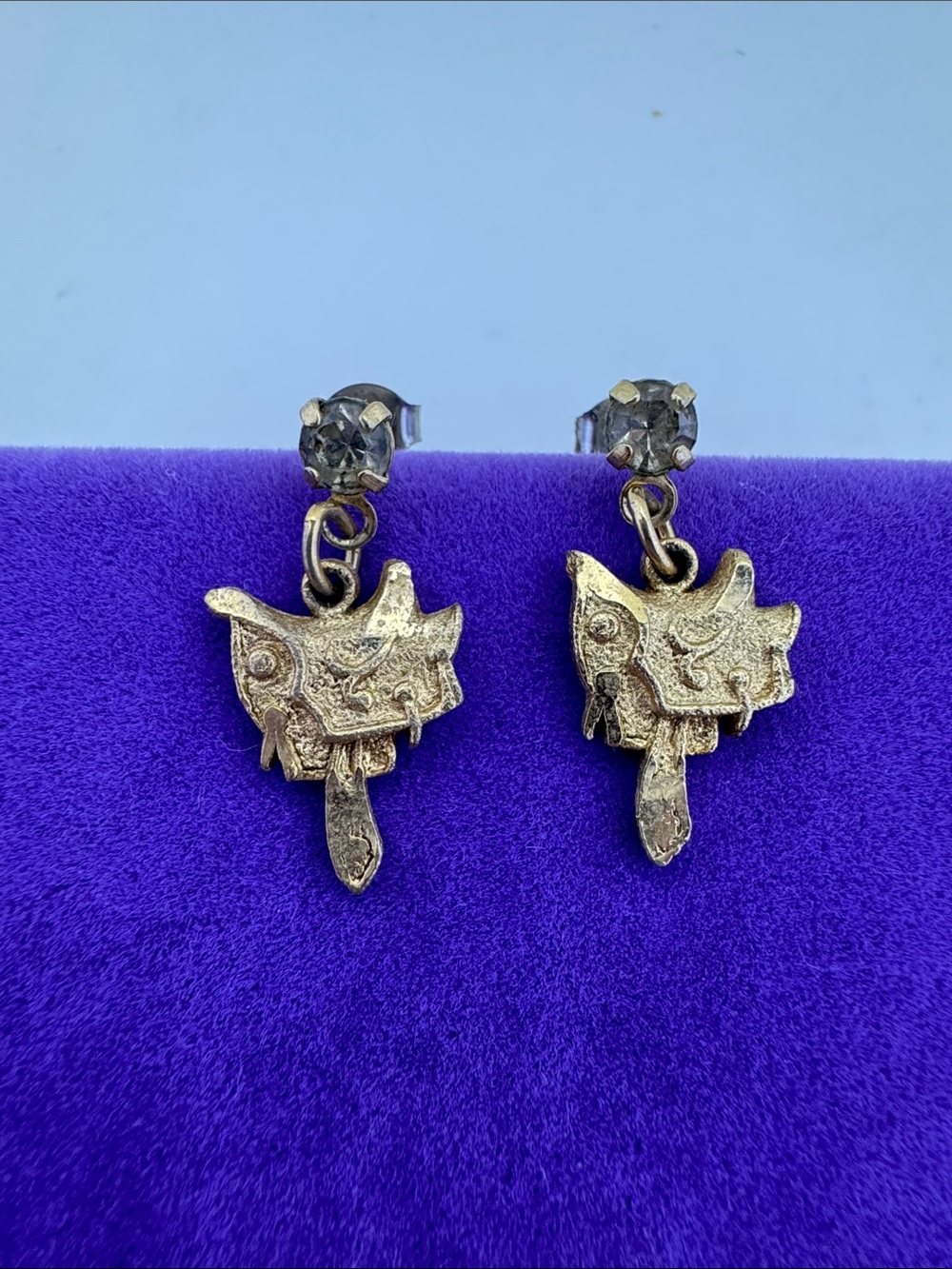 💛 Vintage Gold-Tone Rhinestone Saddle Dangle Earrings | Western Rodeo
